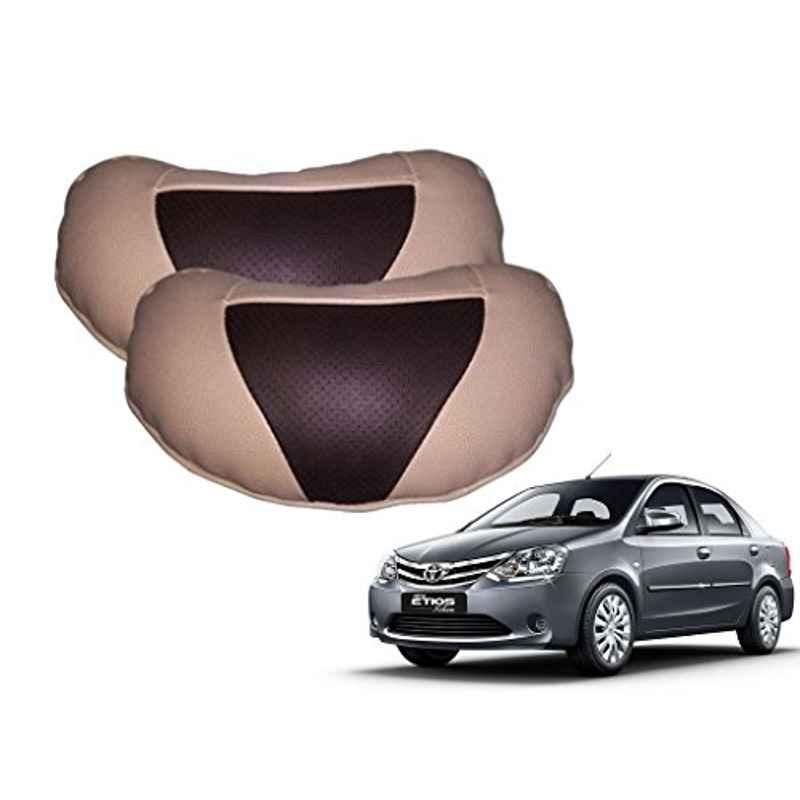 Kozdiko 2 Pcs Brown & Beige Neck Rest Set for Toyota Etios, koz_38979