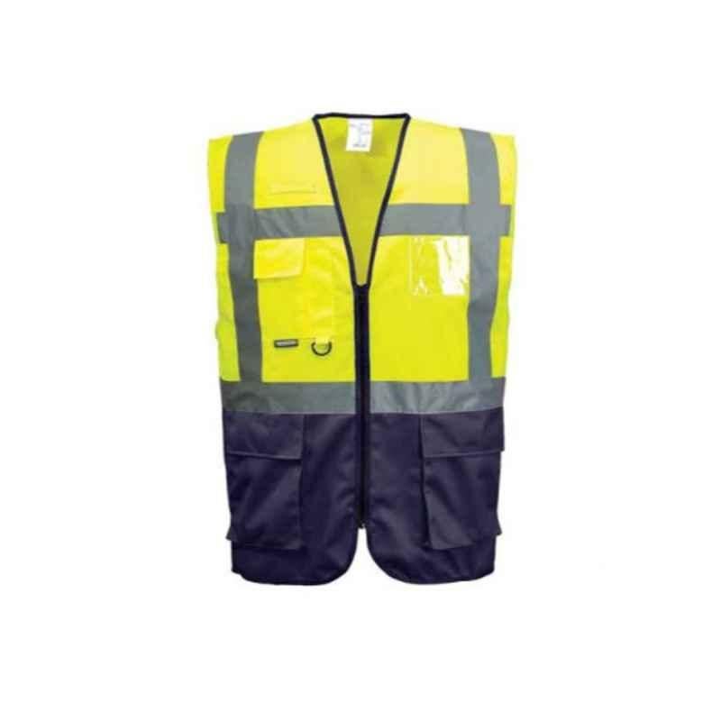 Portwest C476 Yellow & Navy Blue Polyester Warsaw Executive Vest, Size: Medium