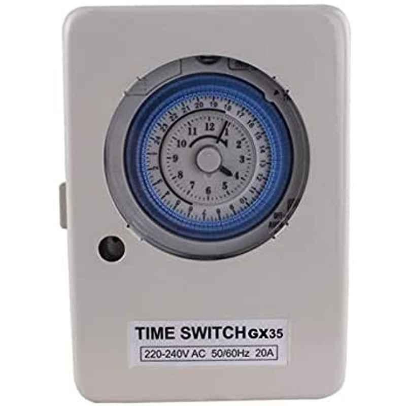 Abbasali Mechanical Timer 24 Hours Daily Progmable Wall Mounted Timer Switch With Metal Body 230V 20A Gx-35B With Battery Backup