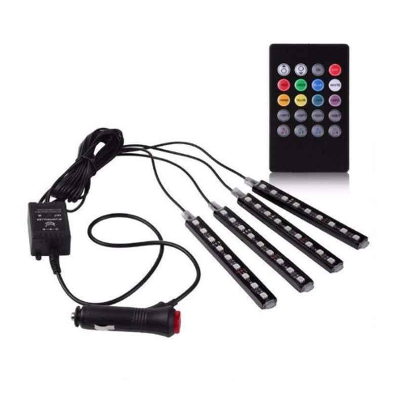 AllExtreme EX9LRC4 9 LED 6W Car Interior Strip Lighting Kit with Car Charger & Wireless IR Remote