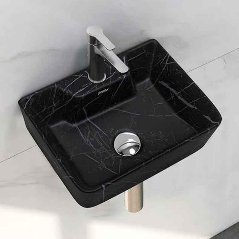 Plantex Wall Mount Wash Basin for Bathroom/Wall hung Washbasin/Rectangle Countertop Basin/Home/Office (Black-16x12x5 Inch)