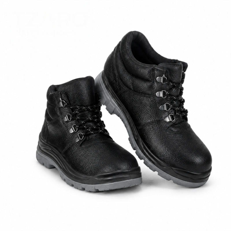 TZARO Full Grain Genuine Leather Steel Toe Black Safety Shoes for Men, TZSAF2BT281BLUK8, Size: 8
