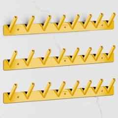 Plantex Wall Hooks for Hanging Cloth/Stainless Steel Towel Hangers/Bathroom Robe Hooks/Door Hangers/Square Wall Hook/Hook Rail for Hanging Keys 8 Hooks (Pack of 3), PVD Gold