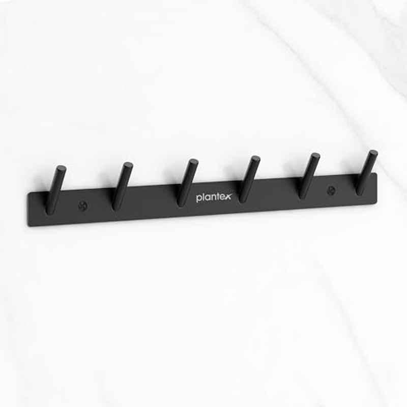 Plantex Wall Hooks for Hanging Cloth/Stainless Steel Towel Hangers/Bathroom Robe Hooks/Door Hangers/Round Wall Hook/Hook Rail for Hanging Keys 6 Hooks, Z-Black