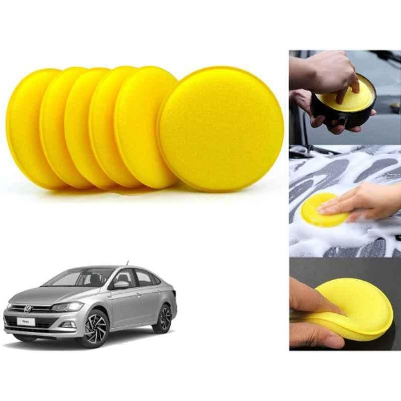 Auto Pearl Polyurethane Beige Washing & Waxing Polish Foam Sponge for Virtus 2022 (Pack of 6)