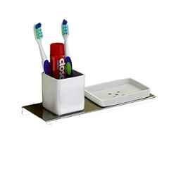 IRIS Stainless Steel Wall Mount Toothbrush Soap Holder for Bathroom