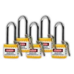 Asian Loto 5 Pcs 65mm Yellow Long Shackle Jacket Padlocks Set for Safety, ALC-LPL-YYYYY