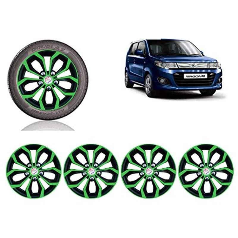 Auto Pearl 4 Pcs 13 inch Green & Black ABS Press Type Hubcap Wheel Cover Set with Retention Ring for Maruti Suzuki WagonR2017