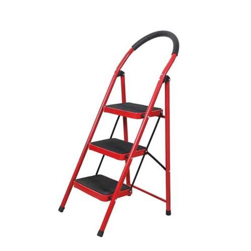 Alnico 3 Steps Steel & Virgin Plastic Red Ladder with Platform, AKL3