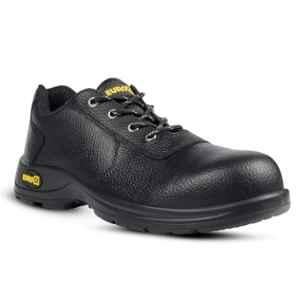 Eurock Oxford Grain Leather Steel Toe Black Safety Shoes with Single Density PU Sole, Size: 7