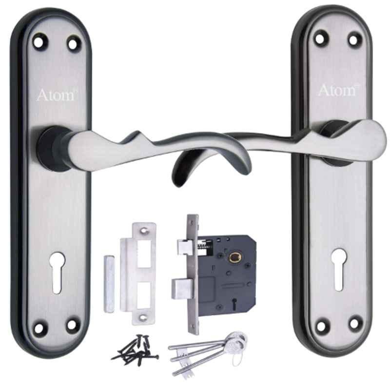 ATOM 7 inch Brass & Iron Black Silver Finish Mortise Door Lock Set, MH-MERCURY-KY-BS