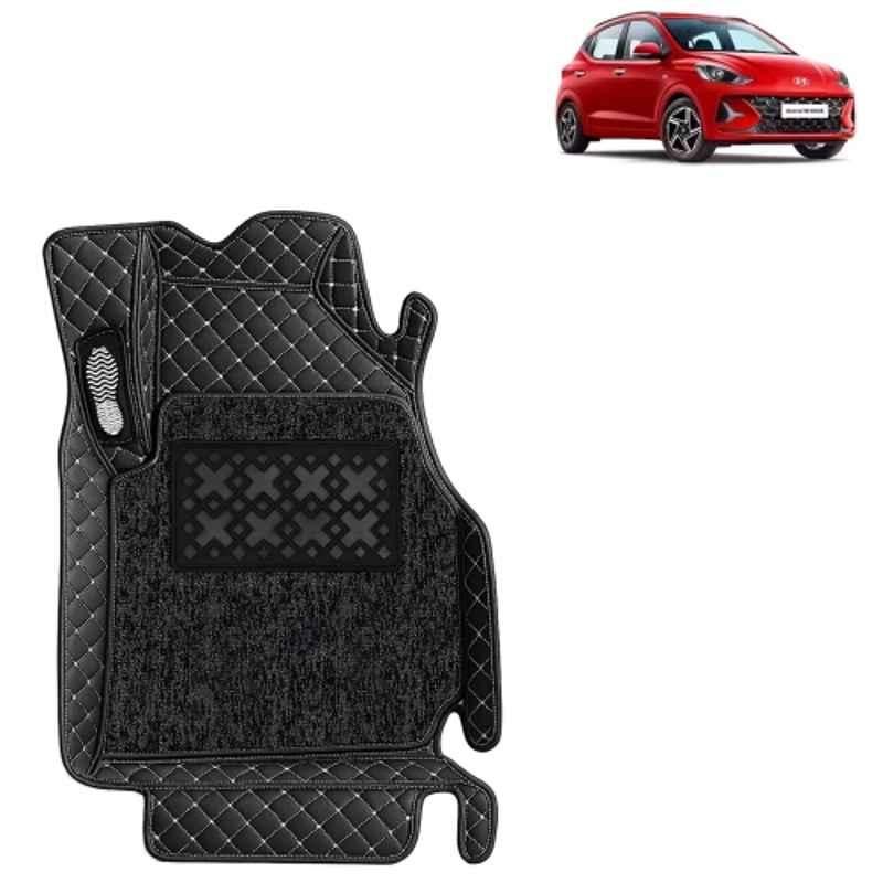 Kingsway 3 Pcs Premium 7D 100% Waterproof & Washable PU Leatherette Classic Black Car Floor Mat Set for Hyundai Grand I10 Nios 2023 Onwards All Model