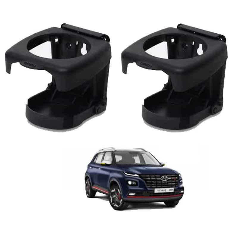 Kozdiko Plastic Black Foldable Car Drink Holder for Hyundai Venue N-Line (Pack of 2)