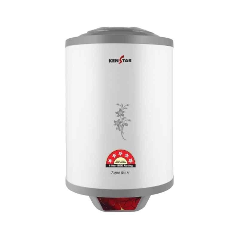 Kenstar Aqua Glass 25 Litre 2kW 5 Star ABS White & Grey Storage Water Heater with MS-Polymer Coating & 2 Years Warranty