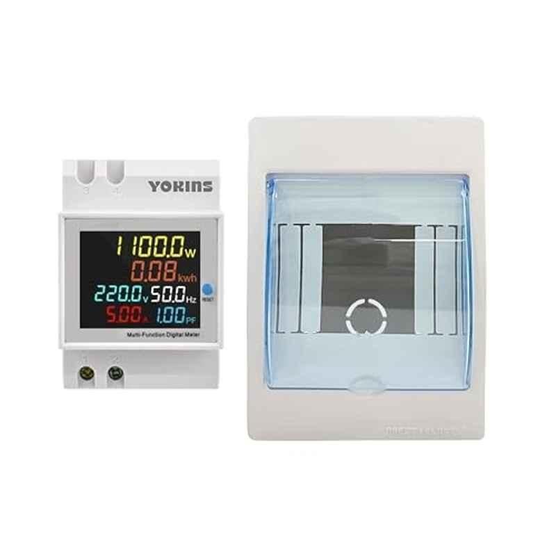 Yokins 0-100A 40-300V 6-in-1 Multifunction Single Phase DIN Rail Mount Digital Energy Meter with Mount, YD-525