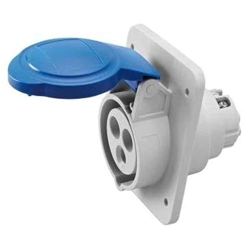 Gewiss 16A 250V 2P+E IP44 Blue 10 deg Angled Flush Mounting Socket, GW62205H