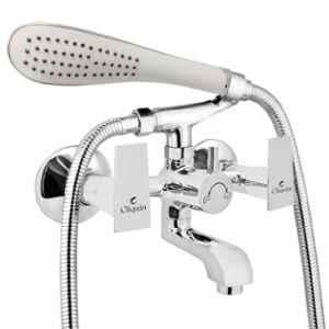 Cliquin Siya Fusion Brass Chrome Wall Mounted Wall Mixer with Telephonic Crutch Hand Shower & 1m Stainless Steel Shower Tube