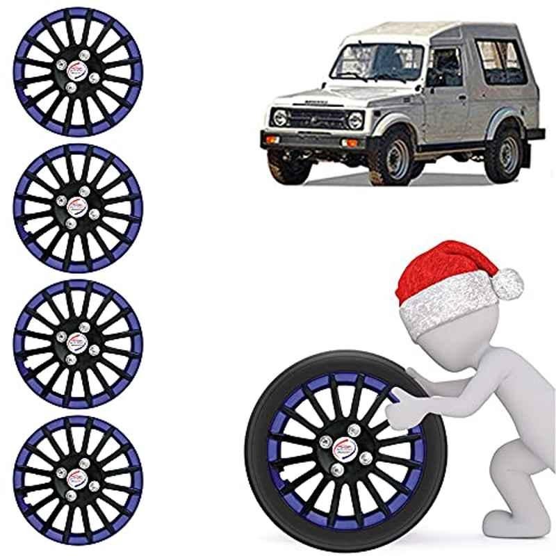 Auto Pearl 4 Pcs 15 inch Black & Blue Press Fitting Wheel Cover Set for Maruti Suzuki Gypsy