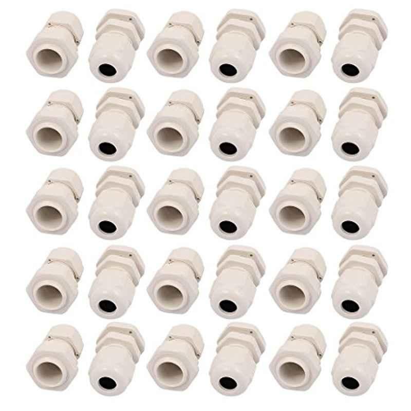 Nylon White PG9 Waterproof Cable Connector (Pack of 30)