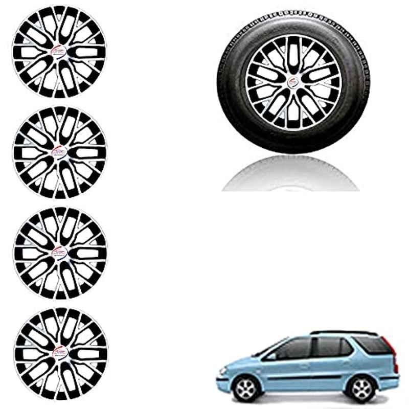 Auto Pearl 4 Pcs 14 inch ABS Silver & Black Car Wheel Cover Set for Tata IndigoMarina