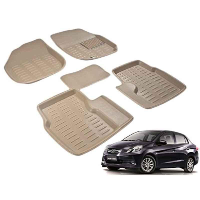 Kozdiko 5 Pcs 3D Beige Car Floor Mat Set for Honda Amaze, koz_37825