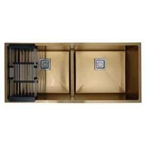 Crocodile 45x20x10 inch Stainless Steel Satin Finish Golden Double Bowl Kitchen Sink