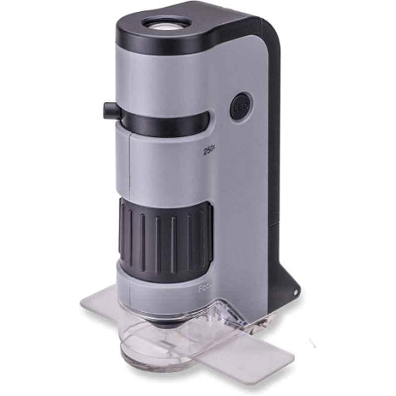 Carson MicroFlip MP-250 100-250X Acrylic Grey LED & UV Lighted Pocket Microscope with Flip Down Slide Base & Smartphone Digiscoping Clip
