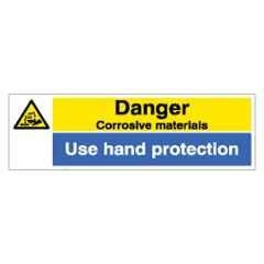 SUNSIGNS 450x150mm Vinyl & Sun Board Danger Corrosive Materials Use Hand Protection Signage, SN0141VNLM1HPIAAL