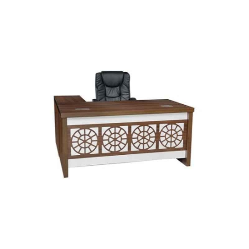 Karnak KDFT876 160x160x75cm Wooden Brown Executive Office Desk Table with Drawer