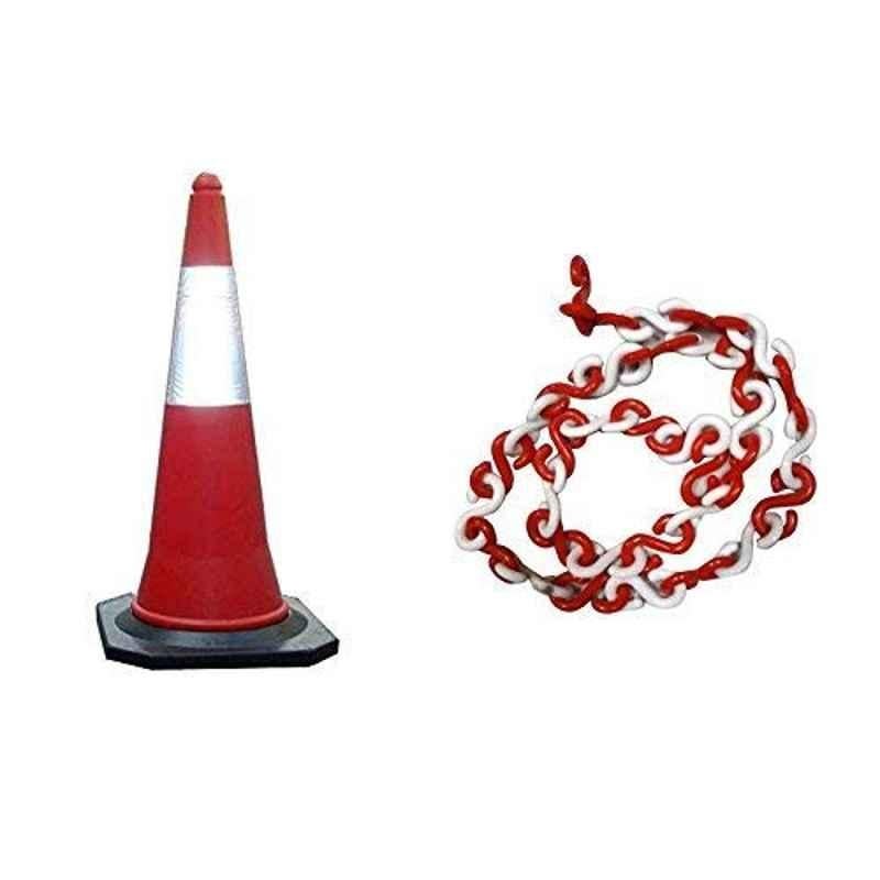 Xponion 750mm PVC Red Traffic Safety Cone with 3m Chain (Pack of 2)