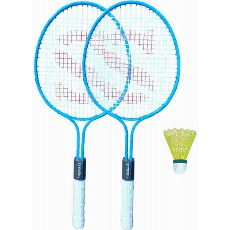 STYRKR Alloy Steel Blue Badminton Racket Set of 2 with 1 Shuttlecocks Strong Steel Frame Badminton Kit