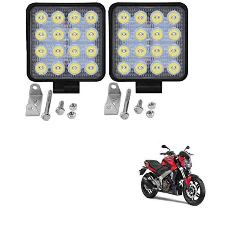 Kozdiko 2 Pcs 48W 16 LED Square Bright Beam White Fog Light Set for Bajaj Pulsar Vs 400, koz_93010