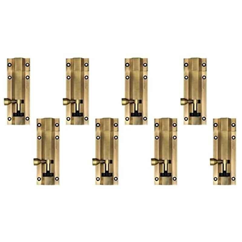 Plantex Stainless Steel Tower Bolt/Tower Bolt for Home, Offices Doors and Windows/Tower Bolt for Main Door/Door Latch/Kundi/Chitakini/Door Latch for Windows - Pack of 8 (Brass Finish, 4 inch)