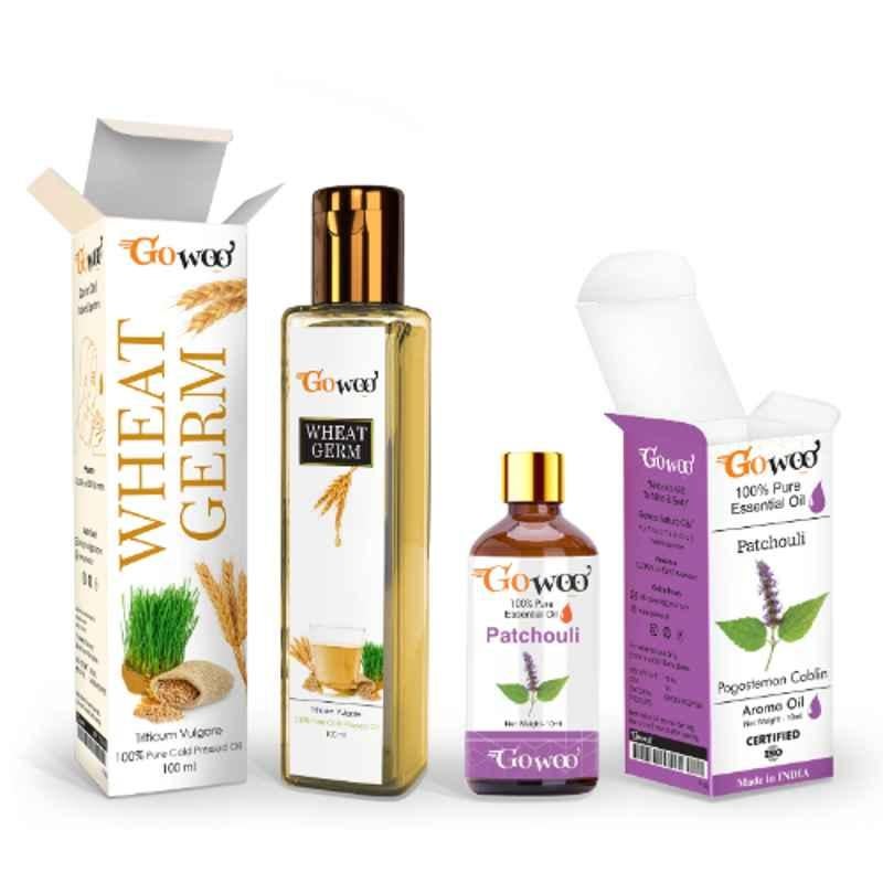 GoWoo 2 Pcs 10ml Natural Therapeutic Grade Cold Pressed Patchouli Aroma Oil & 100ml Wheat Germ Carrier Oil Set, GWOC1075-P39+P185