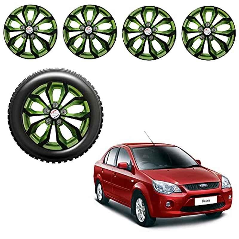 Auto Pearl 4 Pcs 13 inch ABS Black & Green Car Wheel Cover Set for Ford Ikon