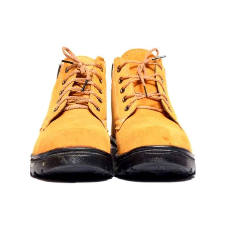 Darit ES-3-9 Leather Steel Toe Black & Mustard Work Safety Shoes, Size: 9