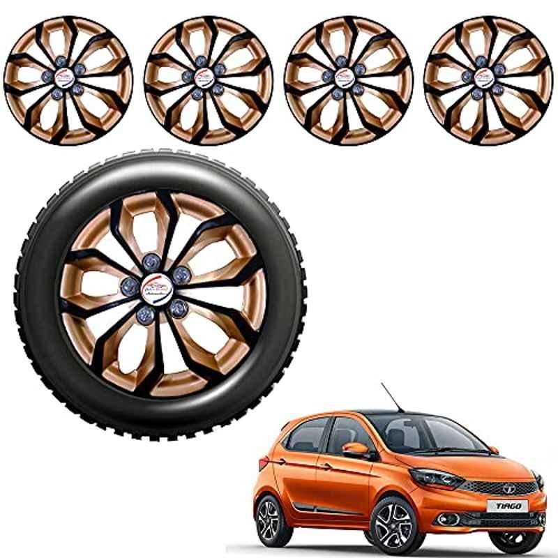 Auto Pearl 4 Pcs 13 inch Golden & Black ABS Press Type Hubcap Wheel Cover Set with Retention Ring for Tata Tiago2019�XBXEXM