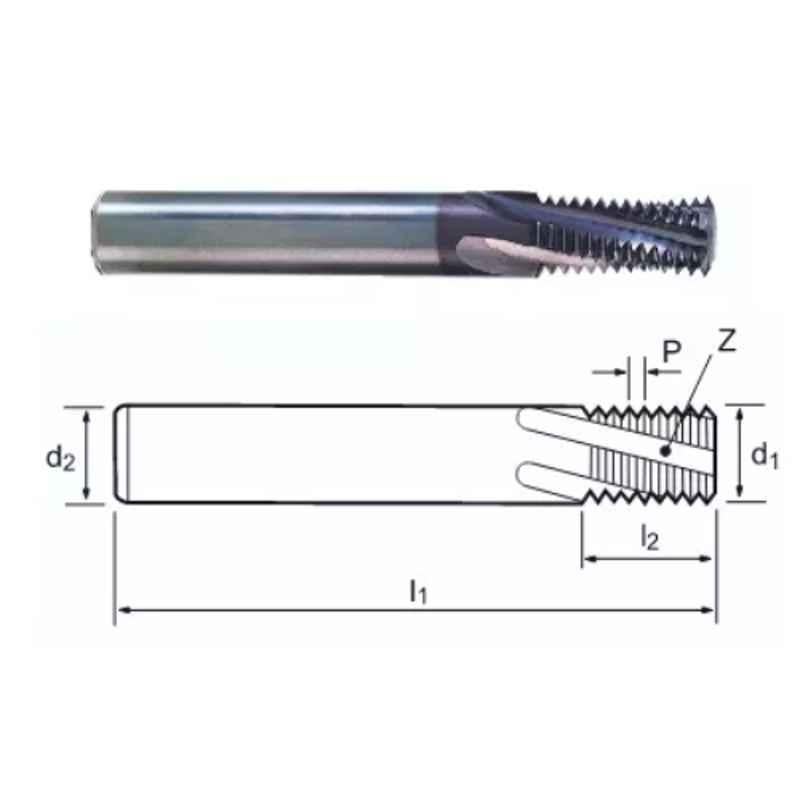 YG1 7/16 inchx28 UNF Internal Thread 3Flute 2D TiN Coated Thread Mill without Coolant Hole (L1414420)