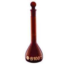 Borosil 50ml Class B Amber Volumetric Flask with Interchangable Solid Glass Stopper, 5649012