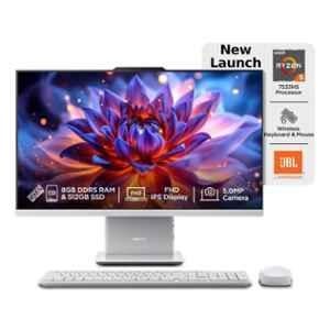 Lenovo IdeaCentre 24ARR9 Cloud Grey All in One Desktop with Ryzen 5 7533H/8GB RAM/512GB SSD/Window 11/Microsoft 365 Basic & Office 2024//Wireless Keyboard & Mouse/23.8 inch FHD IPS Display, F0HR00CFIN
