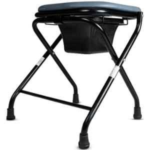Entros 100kg Oval Cut Foldable MS Commode Stool with Pot Bucket & Safety Lock, OC-S779A