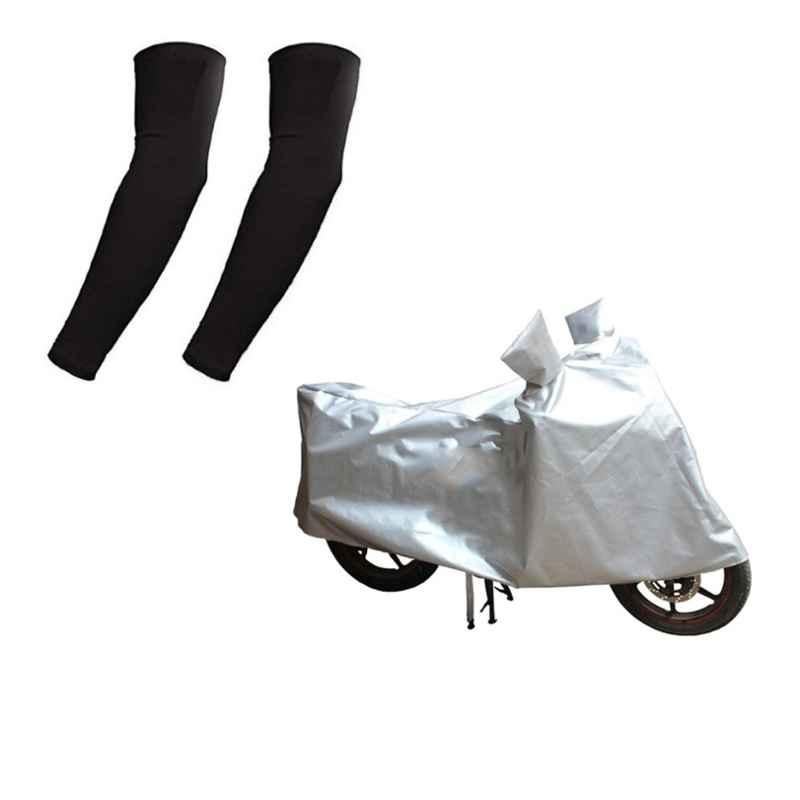 HMS Silver Bike Body Cover for Honda CB Shine SP with Free Size Nylon Black Arm Sleeves