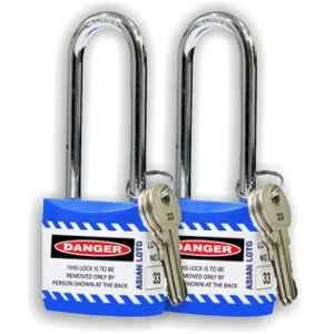 Asian Loto 2 Pcs 65mm Blue Long Shackle Jacket Padlocks Set for Safety, ALC-LPL-BB