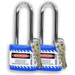Asian Loto 2 Pcs 65mm Blue Long Shackle Jacket Padlocks Set for Safety, ALC-LPL-BB