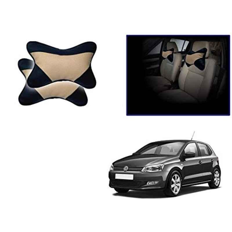 Kozdiko 2 Pcs Memory Foam Beige & Black Car Neck Rest Cushion Pillow Set for Volkswagen Polo