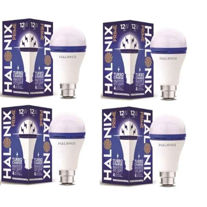 Halonix Prime 12W B22 Cool Day White Rechargeable Inverter LED Bulb with Turbo Charge, HLNX-INV-12WB22 (Pack of 4)