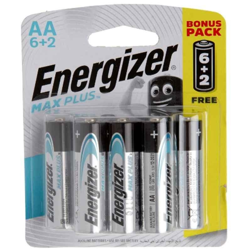 Energizer Max Plus 1.5V AA Alkaline Battery, EP91BP8T (Promo Pack of 6+2)