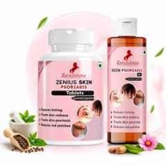 Zenius India Skin Psoriasis 60 Pcs Tablet & 100ml Oil Kit with Neem, Manjistha, Mulethi, Cumin & Khadira for Reduces Itching, Irritation & Treats Skin Redness