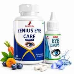 Zenius India Eye Care 60 Capsule & 10ml Drop Kit with Pudina, Neem, Haldi, Punarnava, Tulsi, Gulab & Dhania for Supports Overall Eye Health