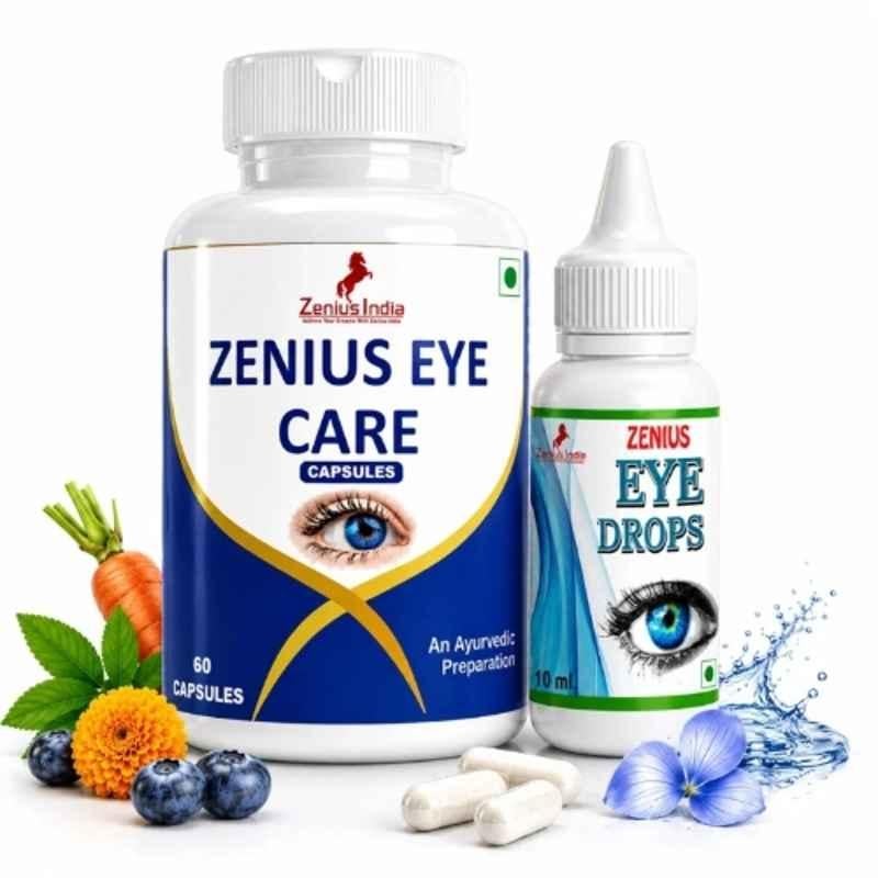 Zenius India Eye Care 60 Capsule & 10ml Drop Kit with Pudina, Neem, Haldi, Punarnava, Tulsi, Gulab & Dhania for Supports Overall Eye Health